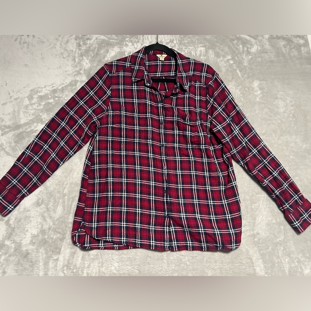 Woolrich 100% Cotton Flannel Button Down Shirt Women’s XL Plaid Red